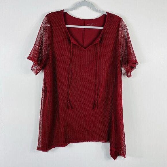 Catherines Plus Size 0X 14 16 Mesh Overlay Top Red Short Sleeve Casual - Picture 1 of 3